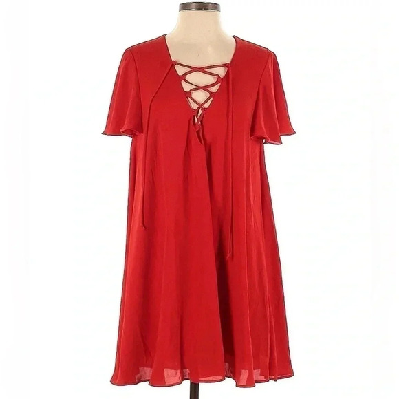 Show Me Your Mumu | Bright Red Lace Up Flutter Sleeves Dress Size Small S - Picture 2 of 3